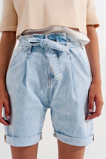 Short en jean avec délavage bleu clair et lien à la taille 2