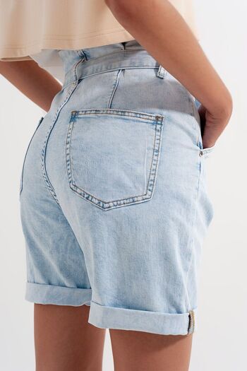 Short en jean avec délavage bleu clair et lien à la taille 3