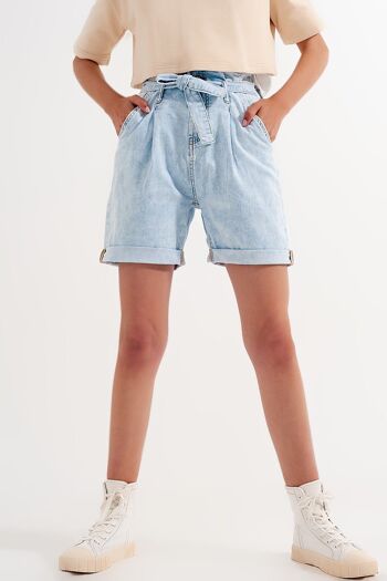 Short en jean avec délavage bleu clair et lien à la taille 6