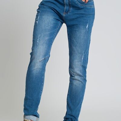 distressed boyfriend jeans  blue denim