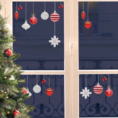 Vinilo para ventana Bolas navideñas rojas y blancas