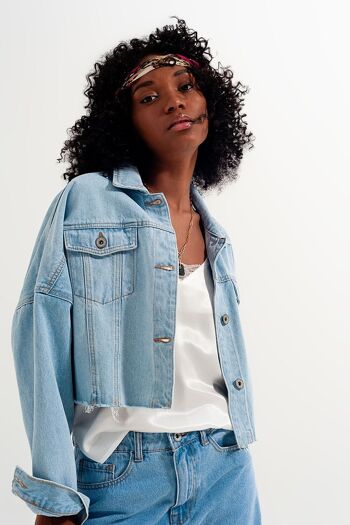 Veste en jean effet vieilli en délavé clair 2