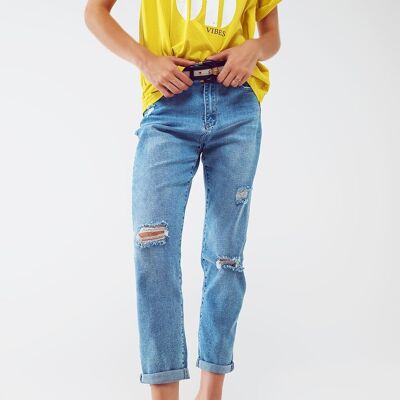 Normale Distressed-Jeans in hellblauer Waschung