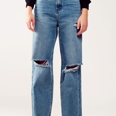 Distressed-Jeans mit geradem Bein aus mittlerem Denim