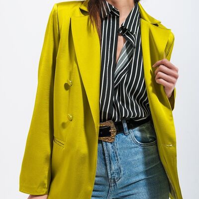 Double breasted satin blazer in lime green
