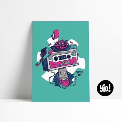 Cassette Poster, Retro Poster, Fun Vintage Printed Illustration, Colorful Wall Decoration