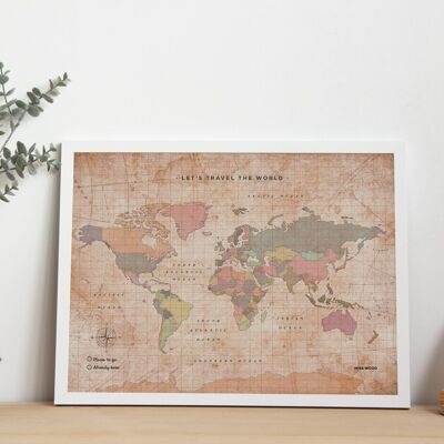 Carte du monde en liège avec cadre - Old School - S&M