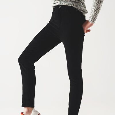 Elastic Cotton skinny cord pants in black