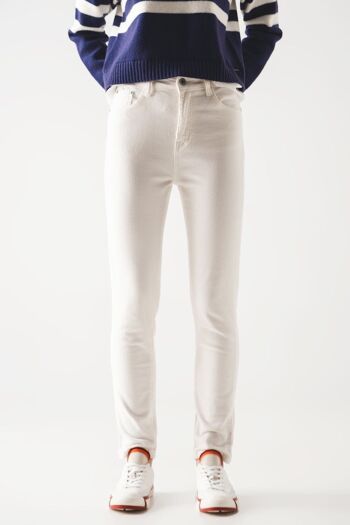 Pantalon skinny en coton élastique crème 1