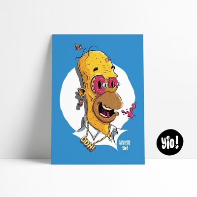 Homer Poster Simpson Poster, lustige Popkultur gedruckte Illustration, farbenfrohe Wanddekoration