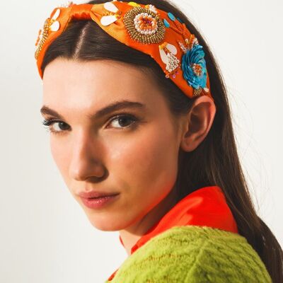 Embellished chunky headband in orange