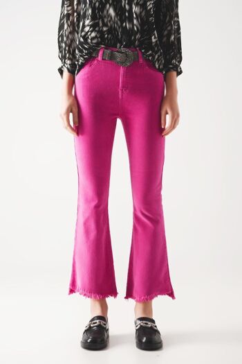 Pantalon évasé en velours côtelé fuchsia 1