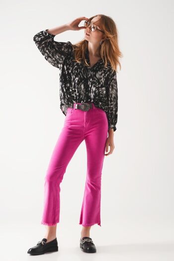 Pantalon évasé en velours côtelé fuchsia 3