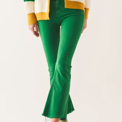 Flare jeans with raw hem edge in bright green