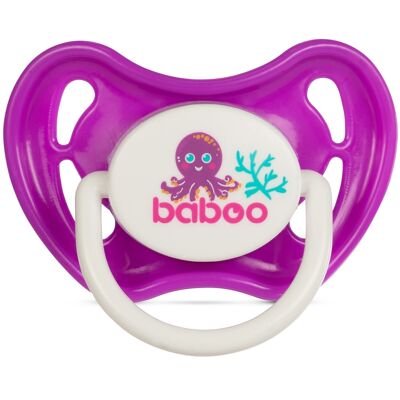 Baboo Symmetrischer Silikon-Schnuller, Lila, Sea Life, 0+ Monate