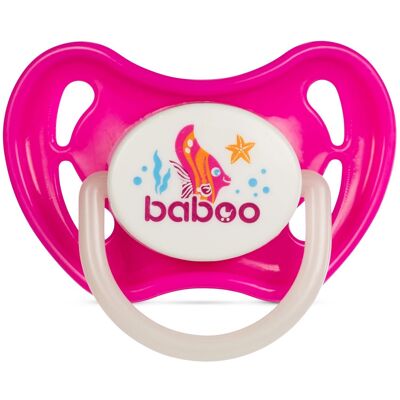 Baboo Silicone Symmetrical Soother, Glows in the Dark, Pink, Sea Life, 6+ Months