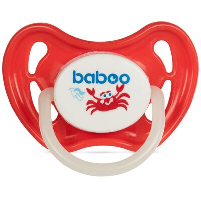 Baboo Silicone Symmetrical Soother, Glows in the Dark, Red, Marine, 6+ Months