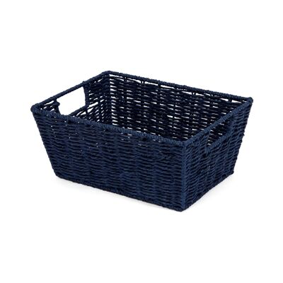 Woven storage basket, Woven paper and metal, 31 x 24 x 14 cm, Navy blue, RAN6541
