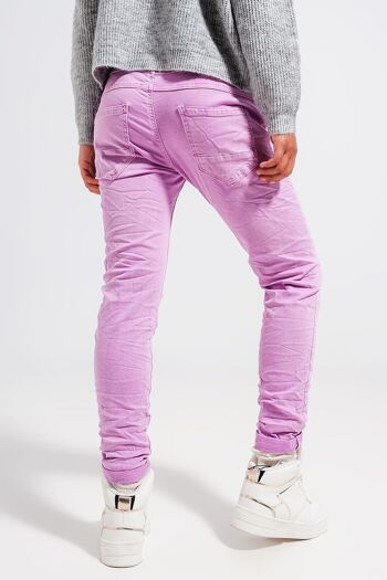 Jean skinny à boutons apparents rose 3