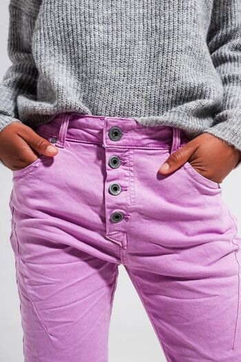 Jean skinny à boutons apparents rose 4