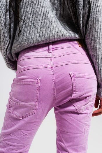 Jean skinny à boutons apparents rose 5