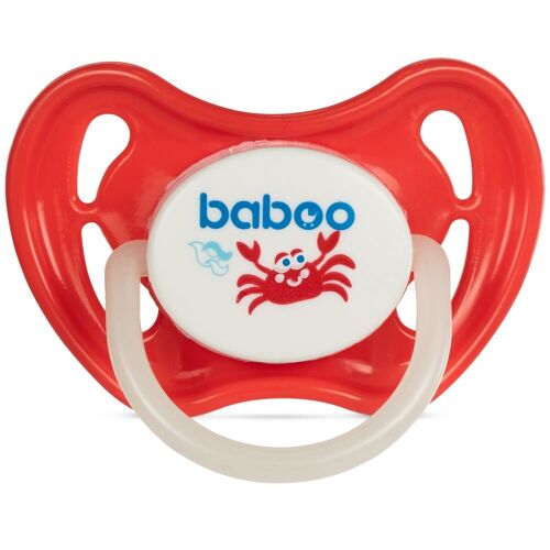 Baboo Silicone Round Soother, Glows in the Dark, Red, Marine, 6+ Months