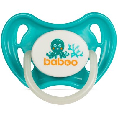 Baboo Latex Round Soother, Glows in the Dark, Turquoise, Sea Life, 0+ Months