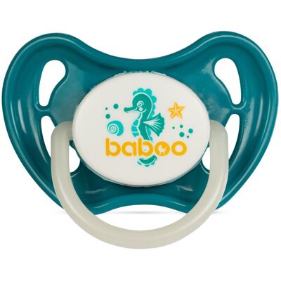 Baboo Latex Round Soother, Glows in the Dark, Turquoise, Sea Life, 6+ Months