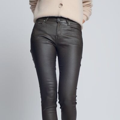Faux leather skinny pants in khaki colour