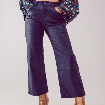 Faux leather wide leg pants in blue