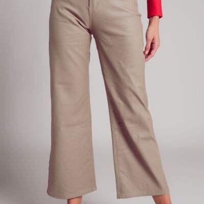 Faux leather wide leg trouser in beige