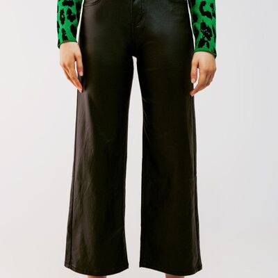 Pantalon large en similicuir noir