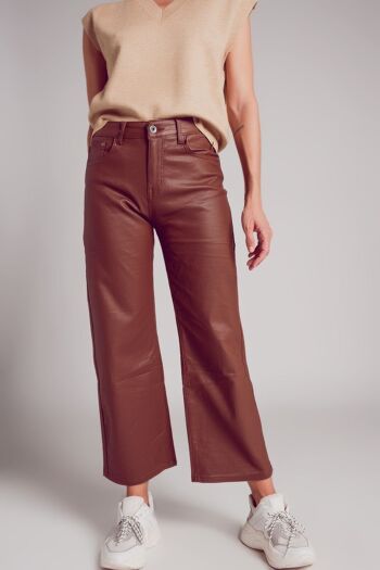 Pantalon large en similicuir marron 1