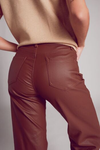 Pantalon large en similicuir marron 2