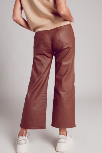 Pantalon large en similicuir marron 3
