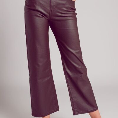 Faux leather wide leg trouser in chocolate brown