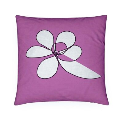 Blumen-Nr.1 - Kissenbezug aus Baumwollleinen mit violettem Blumenmuster