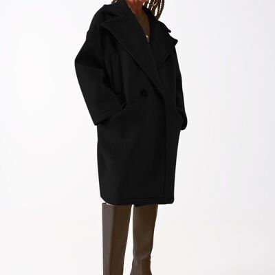Faux suede oversized coat in black