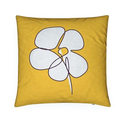 Fiore n.2 - Fodera per cuscino in lino e cotone floreale giallo