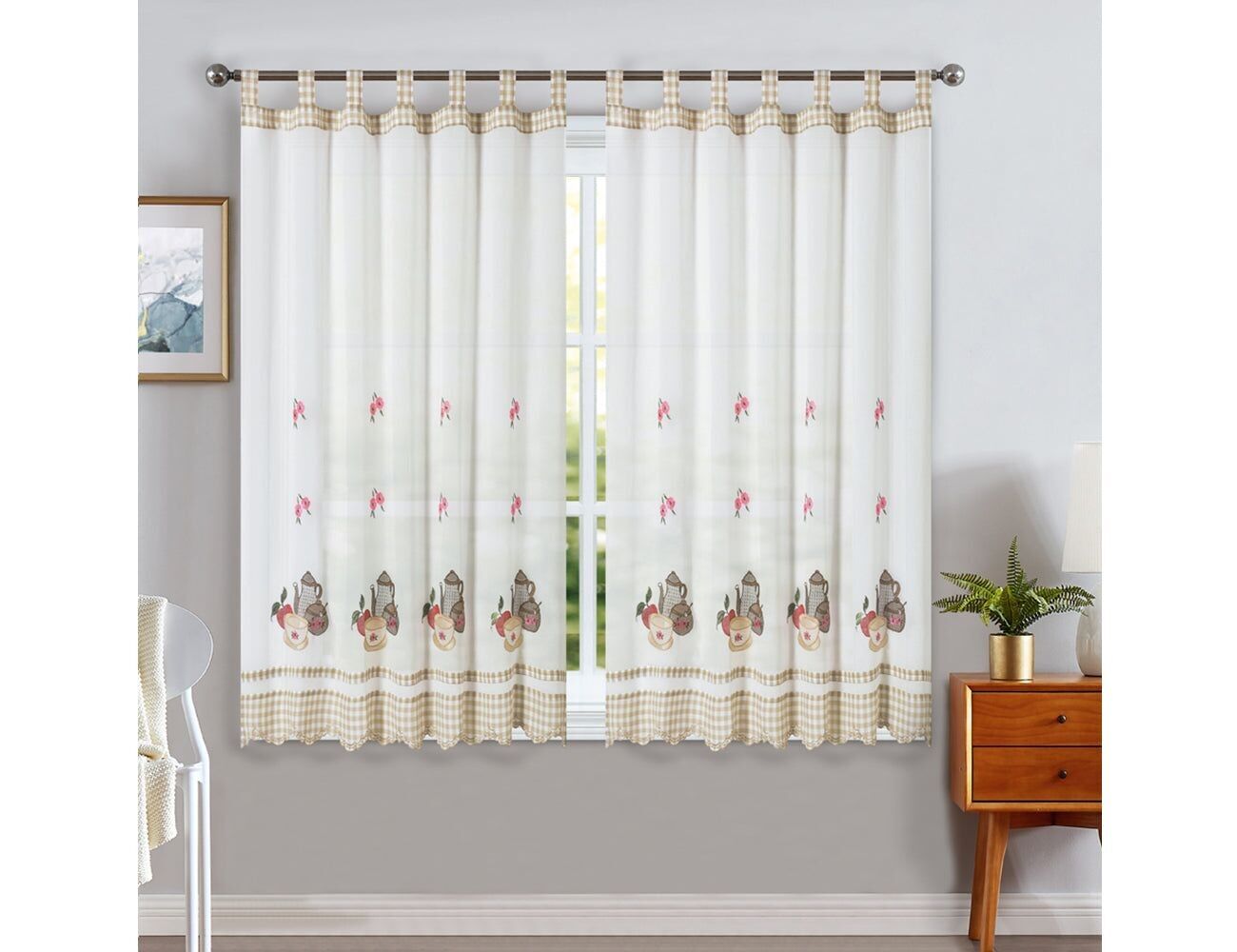 Cortinas de Cozinha com Estampa Bordada 03