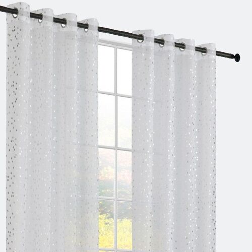 CORTINAS DOLLY COM ESTRELAS PRATEADAS BRANCO CINZO 140*260cm