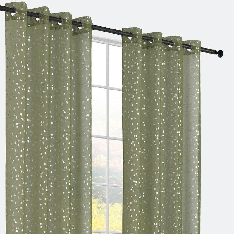 CARRELLO CORTINAS COM ESTRELAS PRATEADAS VERDE 140*260 cm