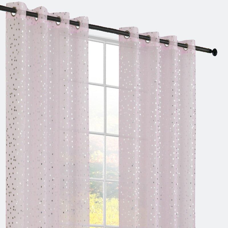 CORTINAS DOLLY COM ESTRELAS PRATEADAS ROSA 140*260cm