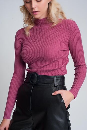 Pull col montant fin en fuchsia 2