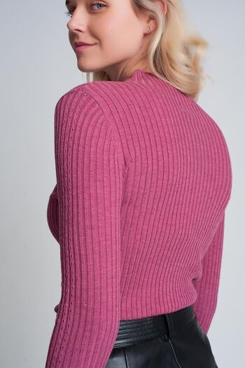 Pull col montant fin en fuchsia 3