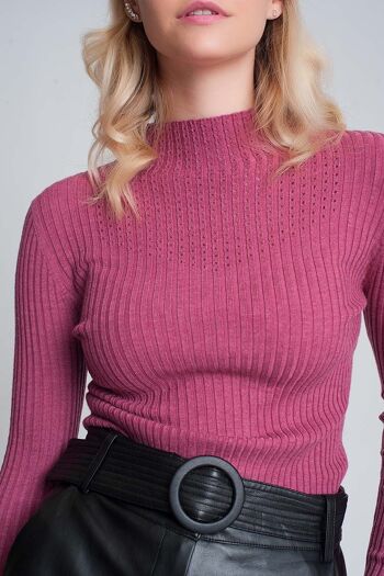 Pull col montant fin en fuchsia 6