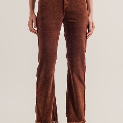 Pantalon flare en velours côtelé marron