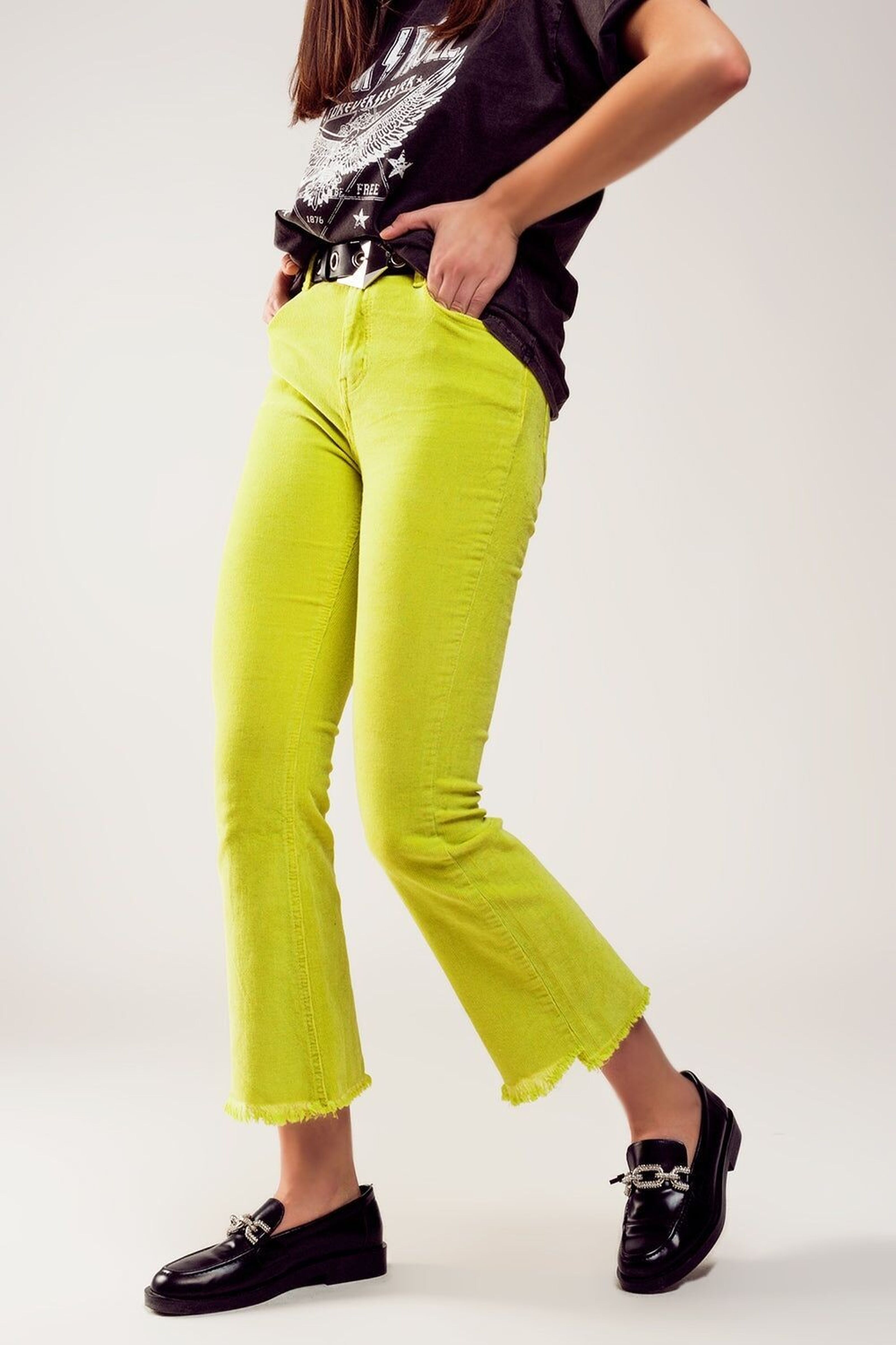 Buy wholesale Flare corduroy pants in lime green