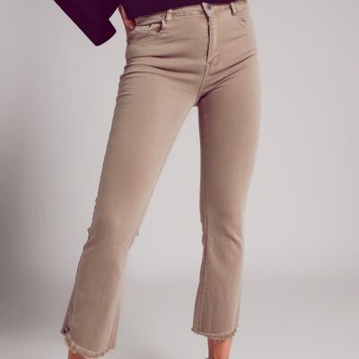 Flare jeans with raw hem edge in beige
