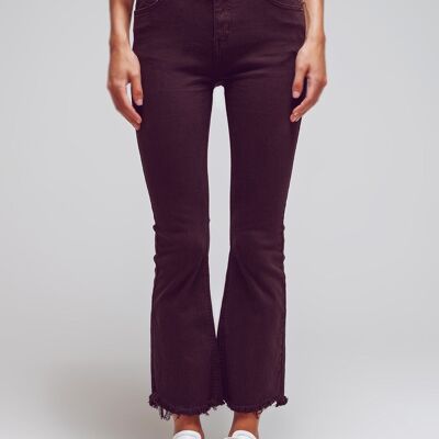 Flare jeans with raw hem edge in brown